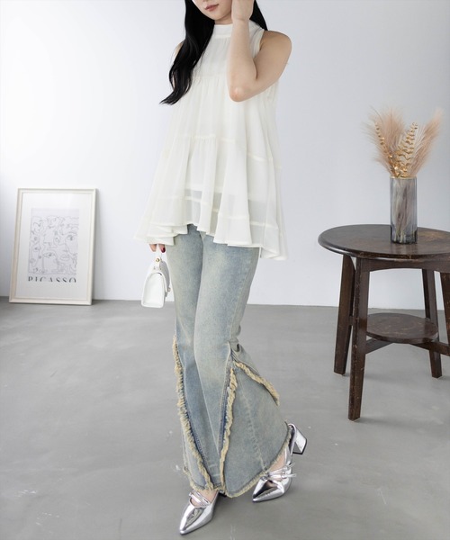 clear（クリア）の「【低身長用サイズ有】ミドルライズフリンジフレアデニムパンツ [着回し力抜群 韓国ファッション 大人]（デニムパンツ・レディース・ブルー/ブラック/ライトブルー・S/M/XS/PS）」の22枚目の写真