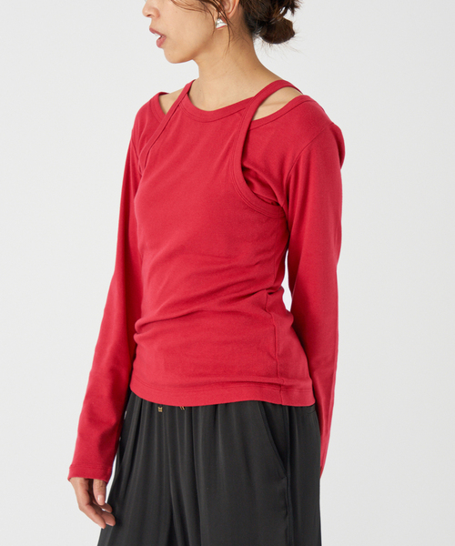 IENA（イエナ）の「ONIT/オニット SHORT LS TEE+AS CAMI（Tシャツ/カットソー・レディース・ブラック/レッド・X-SMALL）」の2枚目の写真