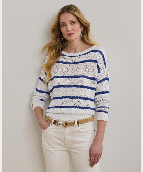 LAUREN RALPH LAUREN / ローレン ラルフ ローレン ストライプド ポインテール コットンブレンド セーター ストライプド ポインテール コットンブレンド セーター（ニット