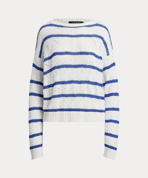 LAUREN RALPH LAUREN / ローレン ラルフ ローレン ストライプド ポインテール コットンブレンド セーター ストライプド ポインテール コットンブレンド セーター（ニット