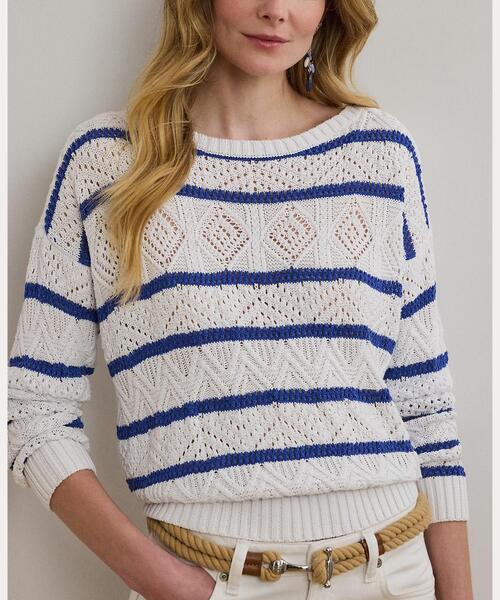 LAUREN RALPH LAUREN / ローレン ラルフ ローレン ストライプド ポインテール コットンブレンド セーター ストライプド ポインテール コットンブレンド セーター（ニット