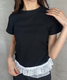 裾レースレイヤードサイドシャーリング半袖T