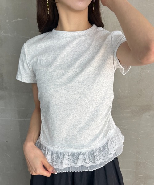 tolene(トレネ)の「裾レースレイヤードサイドシャーリング半袖T(Tシャツ/カットソー・レディース・ブラック/ホワイト/グレー/チャコール・FREE)」の17枚目の写真