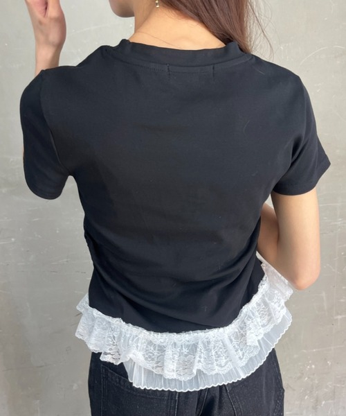 tolene(トレネ)の「裾レースレイヤードサイドシャーリング半袖T(Tシャツ/カットソー・レディース・ブラック/ホワイト/グレー/チャコール・FREE)」の15枚目の写真