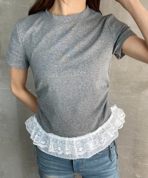tolene(トレネ)の「裾レースレイヤードサイドシャーリング半袖T(Tシャツ/カットソー・レディース・ブラック/ホワイト/グレー/チャコール・FREE)」の21枚目の写真