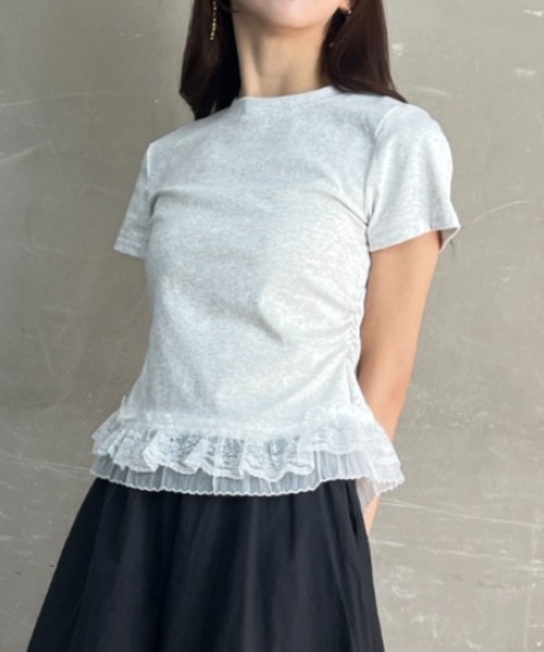 tolene(トレネ)の「裾レースレイヤードサイドシャーリング半袖T(Tシャツ/カットソー・レディース・ブラック/ホワイト/グレー/チャコール・FREE)」の18枚目の写真