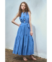 Estella K ノースリーブ ロングワンピース 青 Estella.K｜エステラケーのワンピース（ティアード）人気