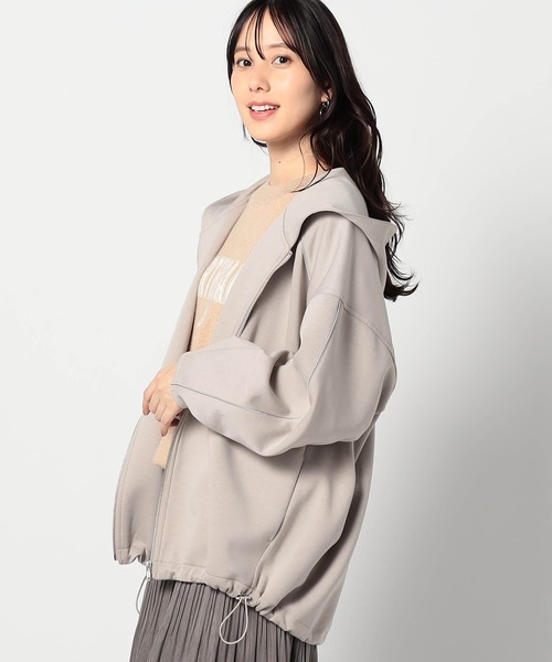Grand PARK（グランドパーク）の「ダンボール素材　パイピングZIPフードブルゾン（ブルゾン・レディース・グレイッシュベージュ/ブラック/チャコールグレー・FREE）」の3枚目の写真