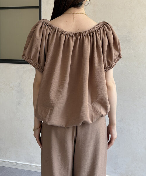 Thevon(ゼボン)の「ギャザーブラウス×パンツセットアップ(つなぎ/オールインワン・レディース・ブラック/チャコールグレー/ベージュ・S/M)」の12枚目の写真