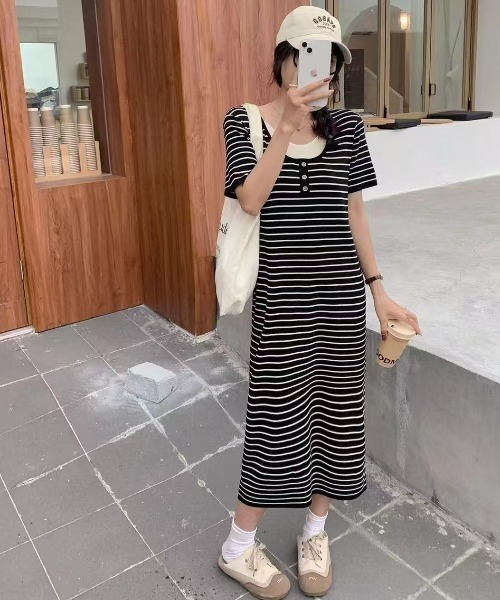 セール】重ね着風ヘンリーネックワンピース（ワンピース）｜LOULOU