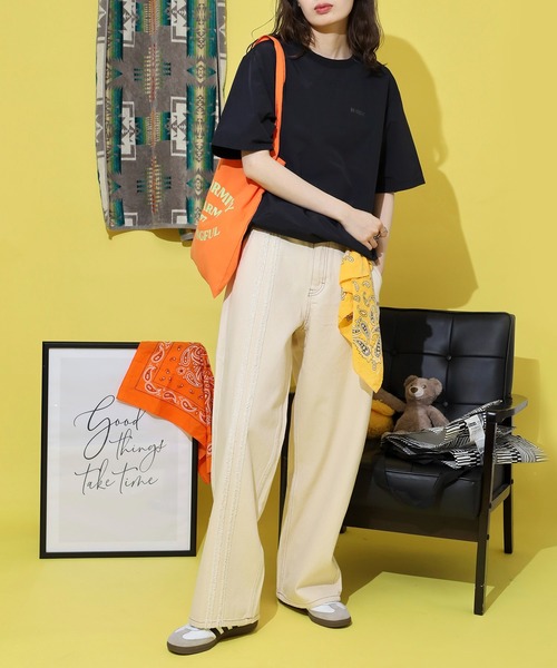 NERDY（ノルディ）の「ウーブンベーシック Tシャツ（Tシャツ/カットソー・メンズ・ブラック/ベージュ/ピンク/グリーン・SS/S/M/L）」の8枚目の写真