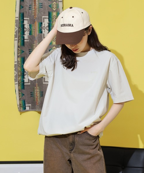 NERDY（ノルディ）の「ウーブンベーシック Tシャツ（Tシャツ/カットソー・メンズ・ブラック/ベージュ/ピンク/グリーン・SS/S/M/L）」の9枚目の写真