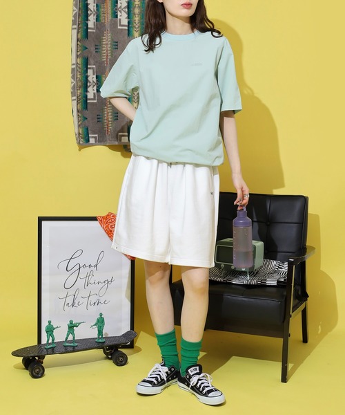 NERDY（ノルディ）の「ウーブンベーシック Tシャツ（Tシャツ/カットソー・メンズ・ブラック/ベージュ/ピンク/グリーン・SS/S/M/L）」の16枚目の写真