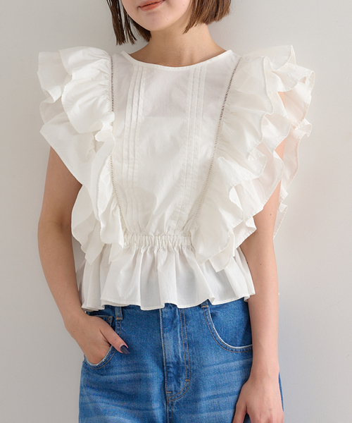 U by SPICK&SPAN（ユーバイスピックアンドスパン）の「コットンフリルピンタックブラウス（シャツ/ブラウス・レディース・ホワイト/ブラック・FREE）」の16枚目の写真