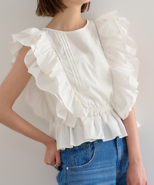 U by SPICK&SPAN（ユーバイスピックアンドスパン）の「コットンフリルピンタックブラウス（シャツ/ブラウス・レディース・ホワイト/ブラック・FREE）」の17枚目の写真