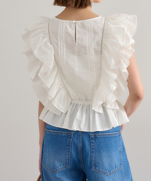 U by SPICK&SPAN（ユーバイスピックアンドスパン）の「コットンフリルピンタックブラウス（シャツ/ブラウス・レディース・ホワイト/ブラック・FREE）」の18枚目の写真
