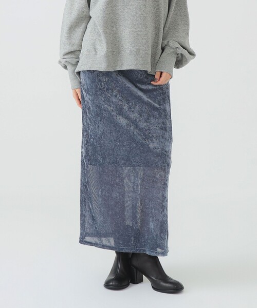 B:MING by BEAMS(ビーミングバイビームス)の「シアー ベロア ナロー スカート(S~M)(スカート・レディース・ブラック/ブルー系その他・MEDIUM/SMALL)」の4枚目の写真