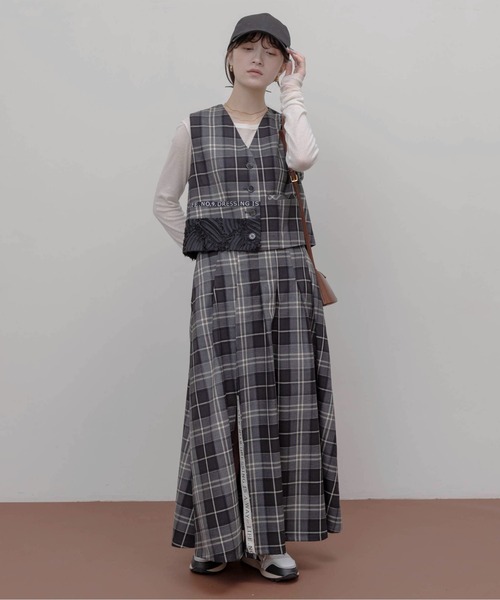 Eimee Law（エイミーロウ）の「ロゴテープチェックベスト（ベスト・レディース・グレー/チャコールグレー/ブラウン・FREE）」の14枚目の写真