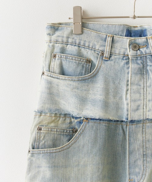 リメイク加工デニム Remake processed four-pocket denim pants/リメイク加工4つ