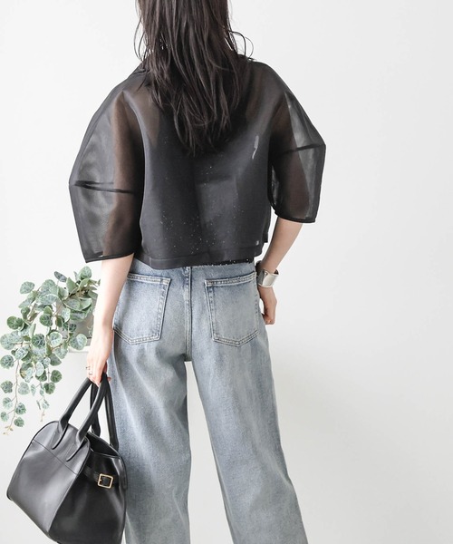 AMELY(エミリー)の「ランタンスリーブ シアージャケット(その他アウター・レディース・ブラック/ベージュ・フリー)」の4枚目の写真