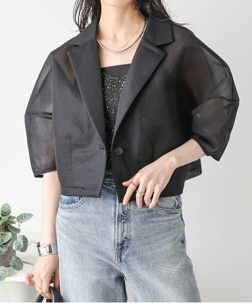 AMELY(エミリー)の「ランタンスリーブ シアージャケット(その他アウター・レディース・ブラック/ベージュ・フリー)」の6枚目の写真