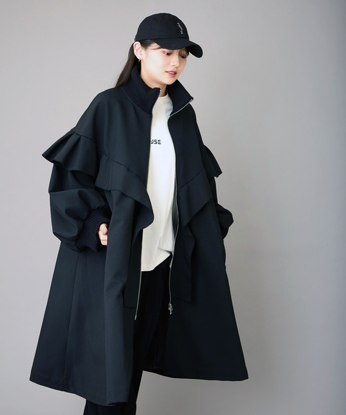 FLUMOR(フラマー)の「Aラインフリルコート(モッズコート・レディース・ブラック・38)」の2枚目の写真