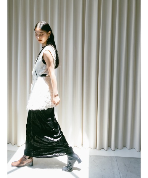 ★momo★CRASH VELOUR WRAP SKIRT WITH PA sahara スカート Crash Velour Long Skirt/クラッシュベロアロング