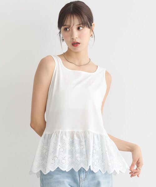 earth music&ecology（アースミュージックアンドエコロジー）の「コットンレースヘムインナー（タンクトップ・レディース・ブラック/オフホワイト・FREE）」の2枚目の写真