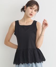 レースディテール ブラックタンクトップ レディースのタンクトップ（ブラック/黒色系・レース