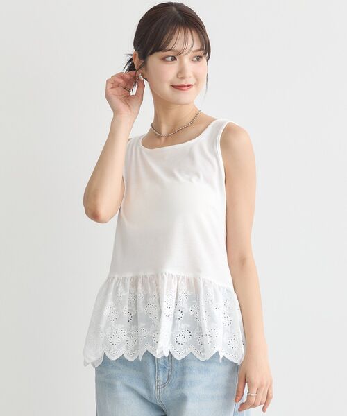 earth music&ecology（アースミュージックアンドエコロジー）の「コットンレースヘムインナー（タンクトップ・レディース・ブラック/オフホワイト・FREE）」の4枚目の写真