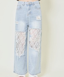 GORGE | 《レース×クラッシュ加工》レディース ワイドデニムパンツ 個性派 映え 春夏秋冬(デニムパンツ)