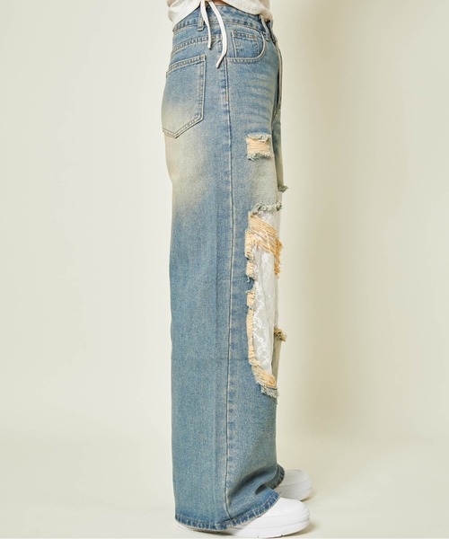 GORGE（ゴージ）の「《レース×クラッシュ加工》レディース ワイドデニムパンツ 個性派 映え 春夏秋冬（デニムパンツ・レディース・ライトブルー/オフホワイト/ブルー系その他・S/M）」の15枚目の写真