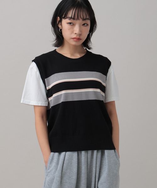 3.3 Field Trip (3.3フィールドトリップ)の「3.3 Field Trip/ボーダーベスト付きTシャツ(Tシャツ/カットソー・レディース・ブラック/グレー/ホワイト・FREE)」の2枚目の写真