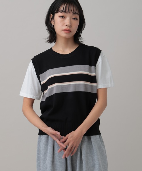 3.3 Field Trip (3.3フィールドトリップ)の「3.3 Field Trip/ボーダーベスト付きTシャツ(Tシャツ/カットソー・レディース・ブラック/グレー/ホワイト・FREE)」の9枚目の写真