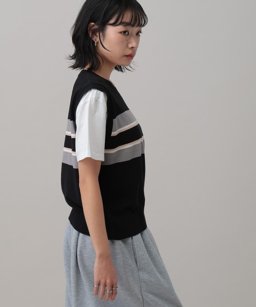 3.3 Field Trip (3.3フィールドトリップ)の「3.3 Field Trip/ボーダーベスト付きTシャツ(Tシャツ/カットソー・レディース・ブラック/グレー/ホワイト・FREE)」の4枚目の写真