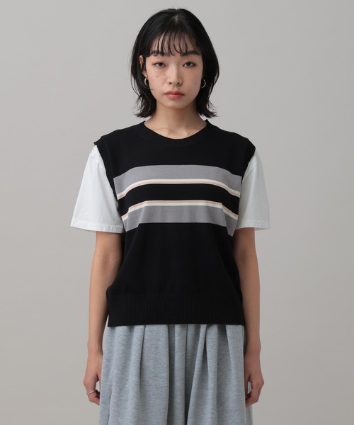 3.3 Field Trip (3.3フィールドトリップ)の「3.3 Field Trip/ボーダーベスト付きTシャツ(Tシャツ/カットソー・レディース・ブラック/グレー/ホワイト・FREE)」の21枚目の写真