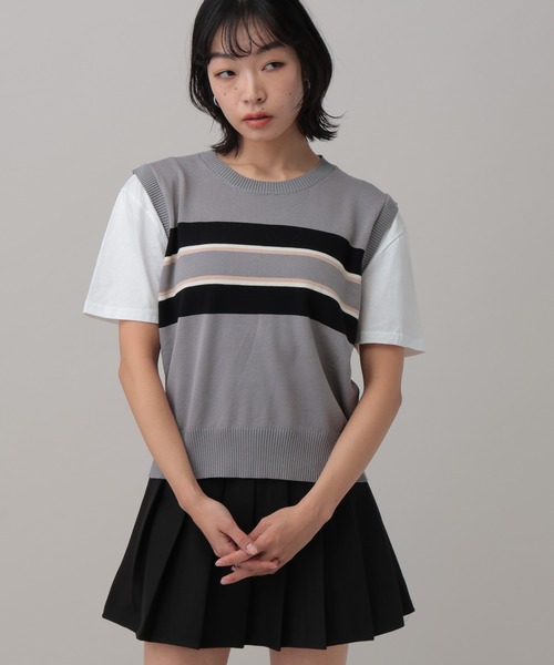 3.3 Field Trip (3.3フィールドトリップ)の「3.3 Field Trip/ボーダーベスト付きTシャツ(Tシャツ/カットソー・レディース・ブラック/グレー/ホワイト・FREE)」の18枚目の写真