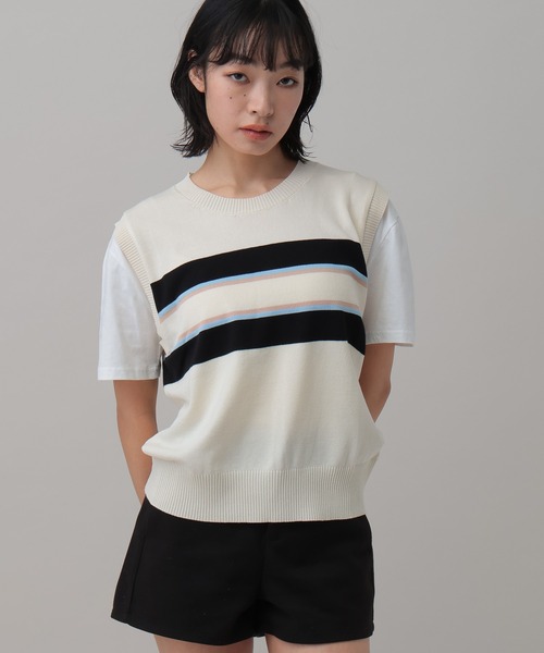 3.3 Field Trip (3.3フィールドトリップ)の「3.3 Field Trip/ボーダーベスト付きTシャツ(Tシャツ/カットソー・レディース・ブラック/グレー/ホワイト・FREE)」の5枚目の写真