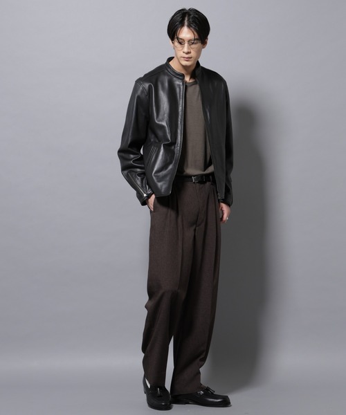 NANO universe（ナノユニバース）の「バンドカラーレザーシングルライダースジャケット（ライダースジャケット・メンズ・ブラック・S/M/L/XL）」の6枚目の写真