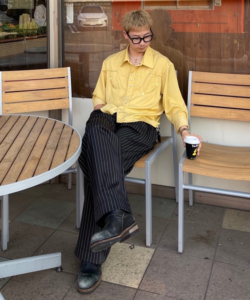 MandO（Auntie Rosa）（エムオー）の「ストライプ&無地ベイカータックパンツ/ワイドストレートパンツ（スラックス・メンズ・ブラウン/ブラック系その他/グレー系その他/ブラック・LARGE/MEDIUM/SMALL）」の9枚目の写真