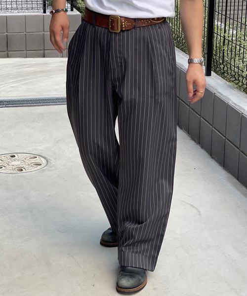 MandO（Auntie Rosa）（エムオー）の「ストライプ&無地ベイカータックパンツ/ワイドストレートパンツ（スラックス・メンズ・ブラウン/ブラック系その他/グレー系その他/ブラック・LARGE/MEDIUM/SMALL）」の20枚目の写真