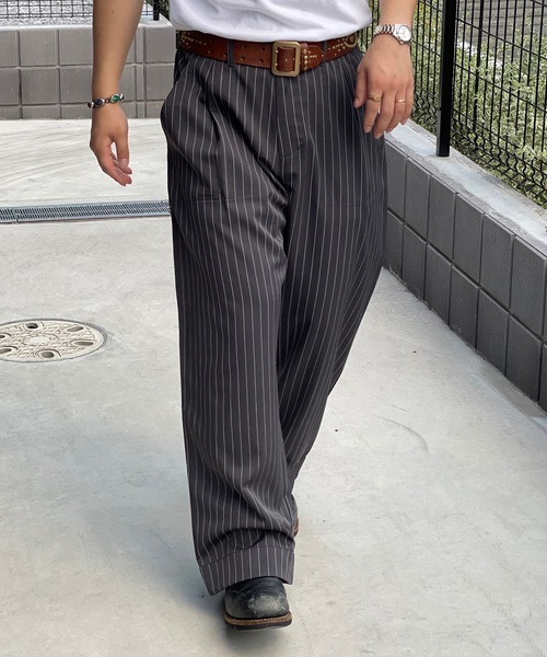 MandO（Auntie Rosa）（エムオー）の「ストライプ&無地ベイカータックパンツ/ワイドストレートパンツ（スラックス・メンズ・ブラウン/ブラック系その他/グレー系その他/ブラック・LARGE/MEDIUM/SMALL）」の21枚目の写真