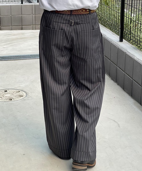 MandO（Auntie Rosa）（エムオー）の「ストライプ&無地ベイカータックパンツ/ワイドストレートパンツ（スラックス・メンズ・ブラウン/ブラック系その他/グレー系その他/ブラック・LARGE/MEDIUM/SMALL）」の22枚目の写真