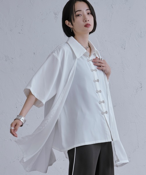 Ellno Loset（エルノロゼット）の「レイヤードメタルチャイナシャツ（シャツ/ブラウス・メンズ・ブラック/ブルーグレー/オフホワイト・SMALL/MEDIUM/LARGE）」の2枚目の写真