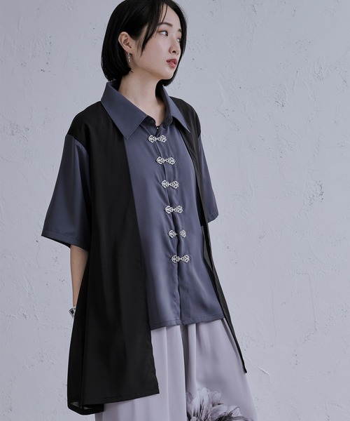 Ellno Loset（エルノロゼット）の「レイヤードメタルチャイナシャツ（シャツ/ブラウス・メンズ・ブラック/ブルーグレー/オフホワイト・SMALL/MEDIUM/LARGE）」の3枚目の写真