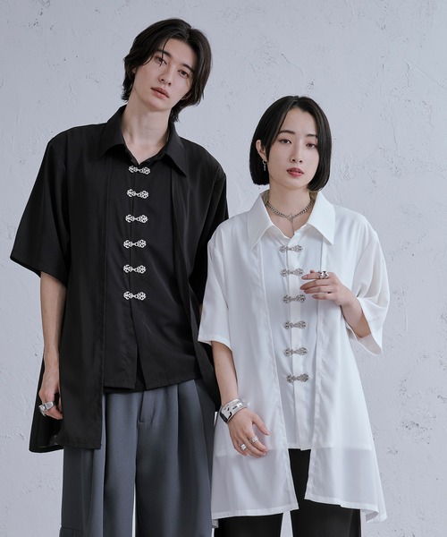 Ellno Loset（エルノロゼット）の「レイヤードメタルチャイナシャツ（シャツ/ブラウス・メンズ・ブラック/ブルーグレー/オフホワイト・SMALL/MEDIUM/LARGE）」の4枚目の写真