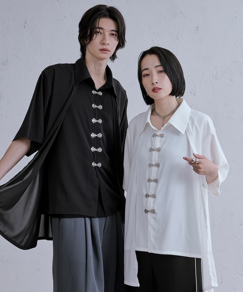 Ellno Loset（エルノロゼット）の「レイヤードメタルチャイナシャツ（シャツ/ブラウス・メンズ・ブラック/ブルーグレー/オフホワイト・SMALL/MEDIUM/LARGE）」の5枚目の写真