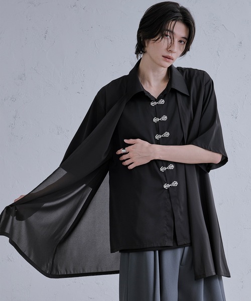 Ellno Loset（エルノロゼット）の「レイヤードメタルチャイナシャツ（シャツ/ブラウス・メンズ・ブラック/ブルーグレー/オフホワイト・SMALL/MEDIUM/LARGE）」の7枚目の写真