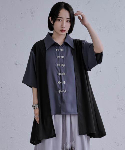 Ellno Loset（エルノロゼット）の「レイヤードメタルチャイナシャツ（シャツ/ブラウス・メンズ・ブラック/ブルーグレー/オフホワイト・SMALL/MEDIUM/LARGE）」の20枚目の写真