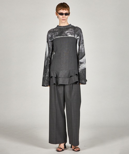 PRANK PROJECT（プランクプロジェクト）の「ウーステッドセンタープレスワイドパンツ / Worsted Center Press Wide Pants（スラックス・レディース・ブラック/チャコールグレー/グレー・38/36）」の6枚目の写真